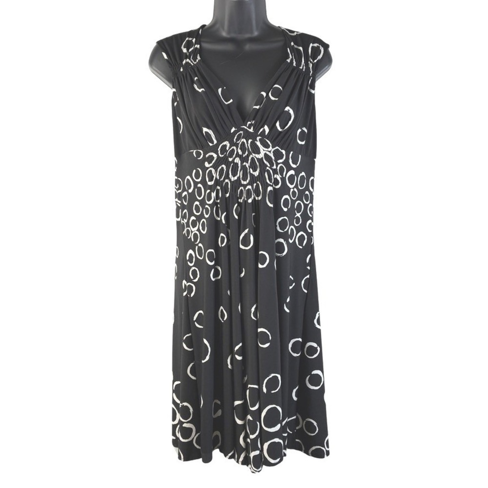 Madison Womens Black White Abstract Circle Print Ruched Empire Waist Dress Sz 8